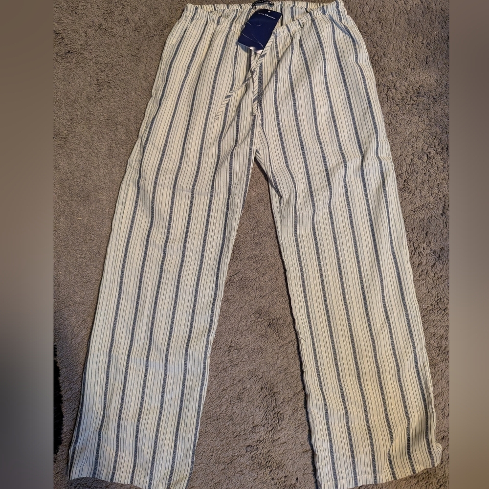 Brandy Melville Navy and Cream Striped Pants